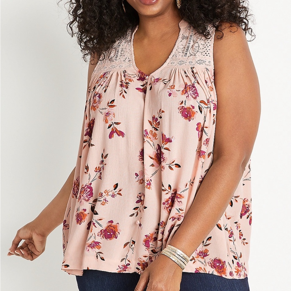 Maurices Blush Nude Floral Lace Button Tank Top